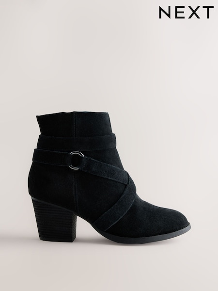 Black - Forever Comfort® Standard/wide Fit Suede Leather Casual Block Heeled Ankle Boots