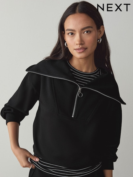 Black - Half Zip Jersey Sweatshirt