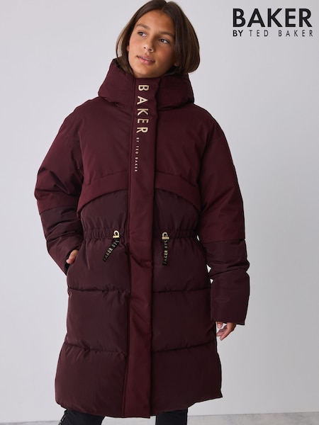 Burgundy Red - Baker By Ted Baker Waterproof Longline Padded Coat