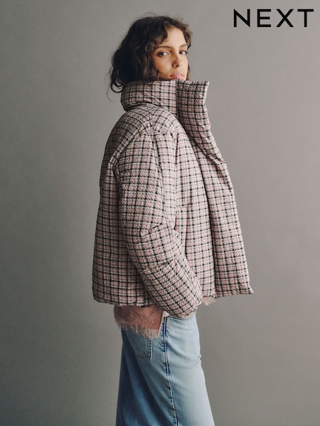 Pink Check - Short Padded Jacket