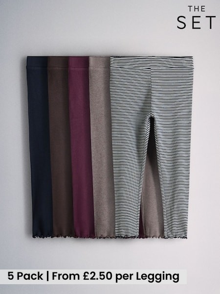 Blue/Navy/Stripe/Cream/Burgandy Red - The Set 5 Pack Rib Jersey Leggings