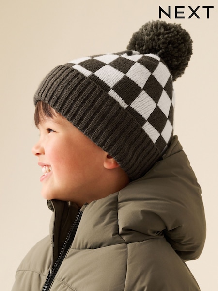 Green/Ecru - Embroidered Pom Beanie (3mths-16yrs)