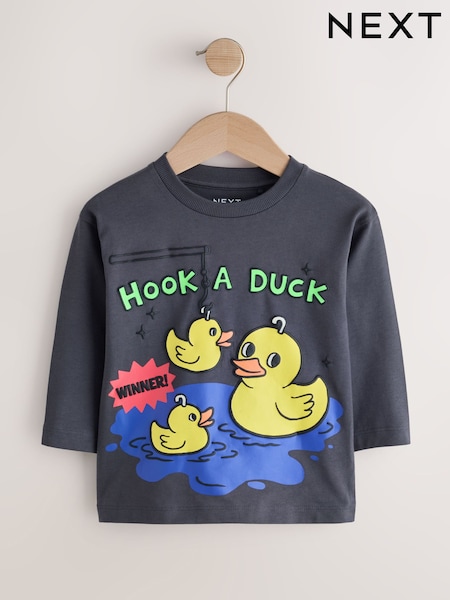 Charcoal Grey Hook a Duck - Long Sleeve Graphic T-shirt (3mths-7yrs)