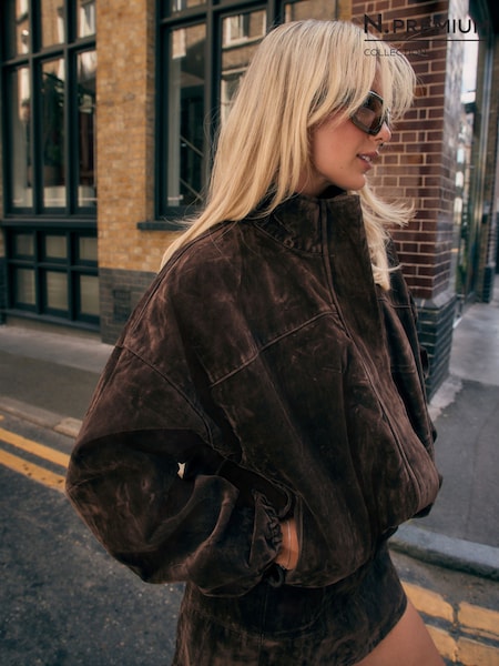 Chocolate Brown - N.premium Flocked Denim Bomber Jacket