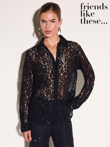Black - Friends Like These Lace Shirt With Sequins