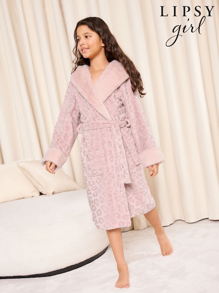 Pink Leopard - Lipsy Soft Touch Hooded Dressing Gown (5-16yrs)