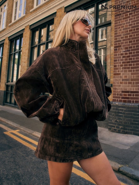 Chocolate Brown - N.premium Flocked Denim Mini Skirt