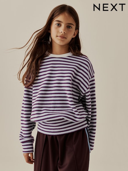 Ecru Stripe - Cosy Rib Fitted Waist Top (3-16yrs)