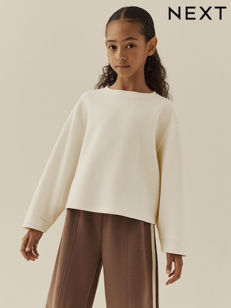 Ecru - Long Sleeve Soft Waffle Top (3-16yrs)