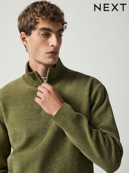 Green Logo - Regular Chenille Zip Neck Jumper