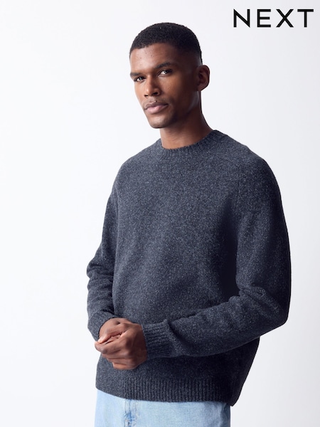 Charcoal Grey - Regular Relaxed Fit Cosy Crew Neck Jumper With Wool
