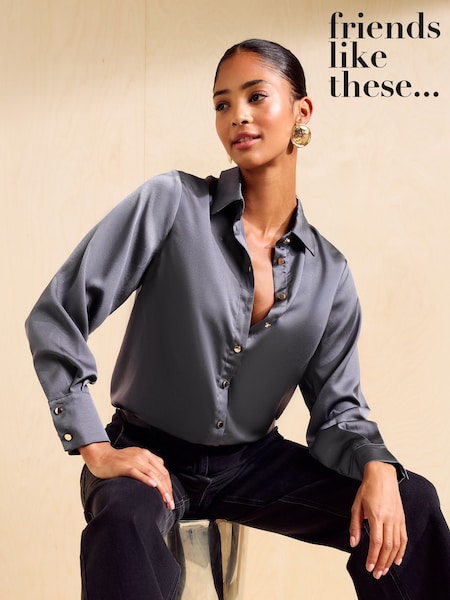 Grey - Friends Like These Satin Button Through Shirt