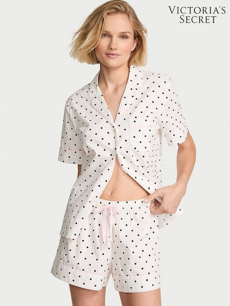 Coconut White Polka Dot - Victoria's Secret Heritage Cotton Short Pyjamas Set