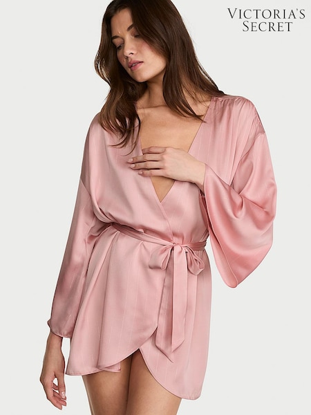 Chalk Rose Pink Shimmery - Victoria's Secret Satin Short Robe
