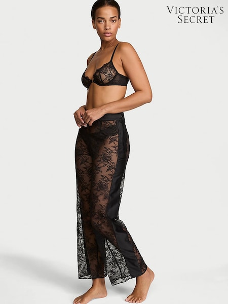 Black - Victoria's Secret Lace & Satin Wide Leg Trousers