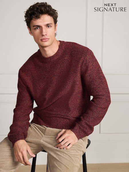 Red - Regular Signature Twisted Lambswool Stag Logo Crew Neck Jumper