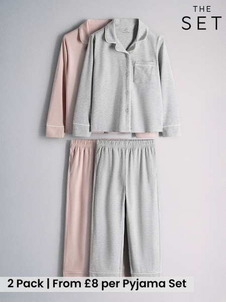 Pink/Grey - The Set 2 Pack Long Sleeve Viscose Blend Jersey Pyjamas