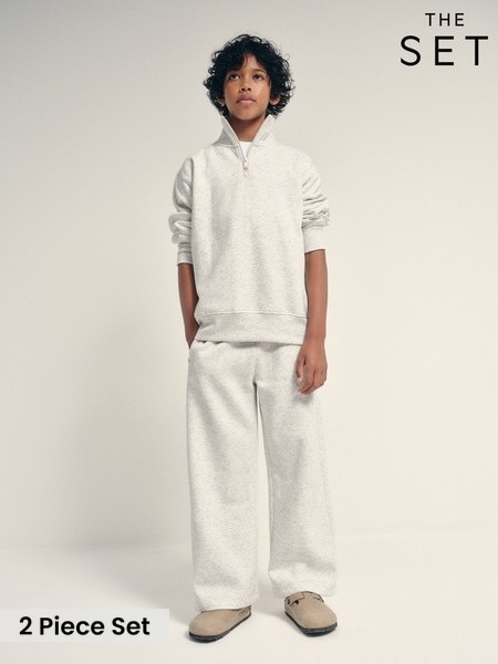 Grey - The Set Quater Zip Neck And Wide Leg Joggers