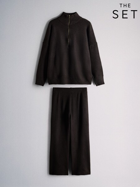 Ganache/Brown - The Set Co-ord Zip Through Jumper And Trousers Set With Wool