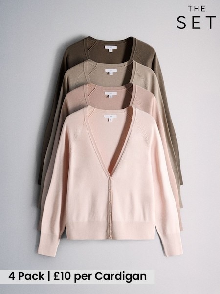 Pink/Mauve - The Set 4 Pack Fine Knitted V-neck Cardigans