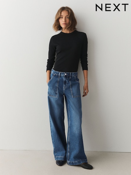 Dark Blue - Utility Wide Leg Jeans
