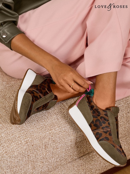 Khaki Green - Love & Roses Elasticated Slip On Jogger Trainers
