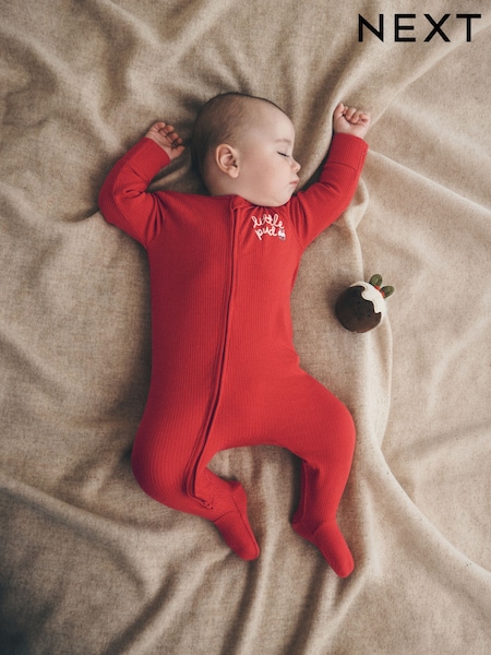 Red Little Pud - Two Way Zip Baby Christmas Sleepsuit (0mths-3yrs)