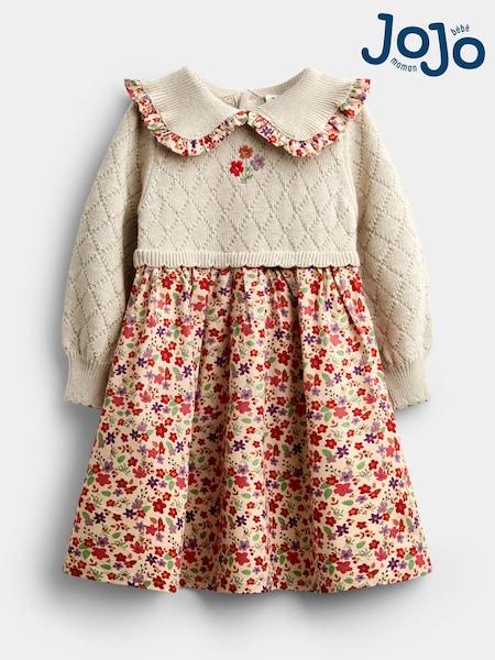 Natural Floral - Jojo Maman Bébé Knitted Collar Combo Dress