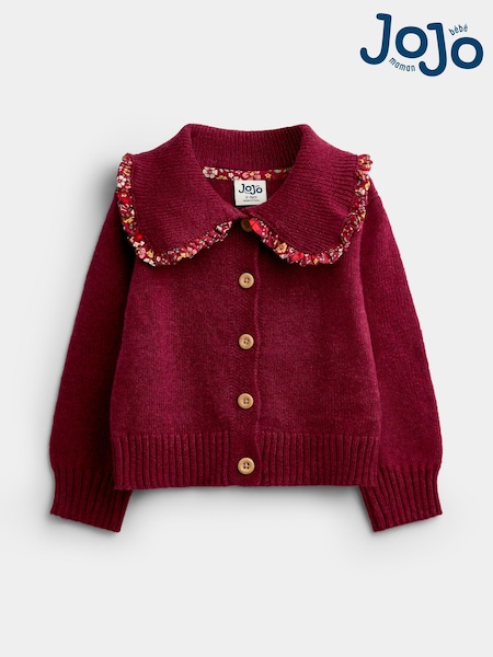 Burgundy Floral - Jojo Maman Bébé Frill Collar Cardigan