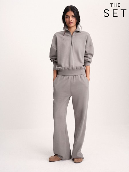 Brown Taupe - The Set Quarter Zip Sweatshirt And Straight Leg Joggers Coord Set