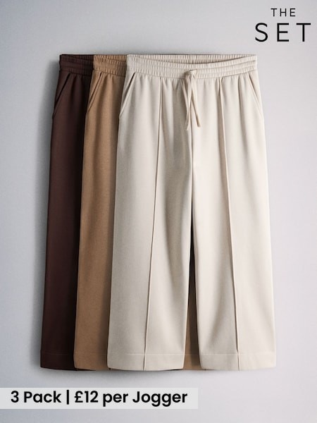 Brown/Cream/Chocolate - The Set 3 Pack Pintuck Sweat Joggers