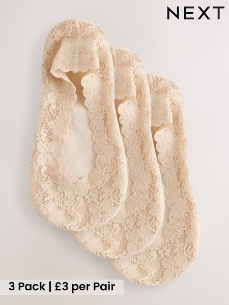 Latte - Lace Invisible Footsie Socks 3 Pack