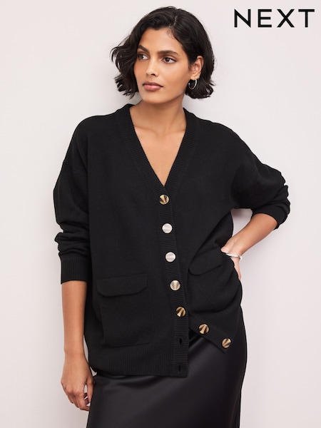 Black - Supersoft Mid Length V-neck Cardigan