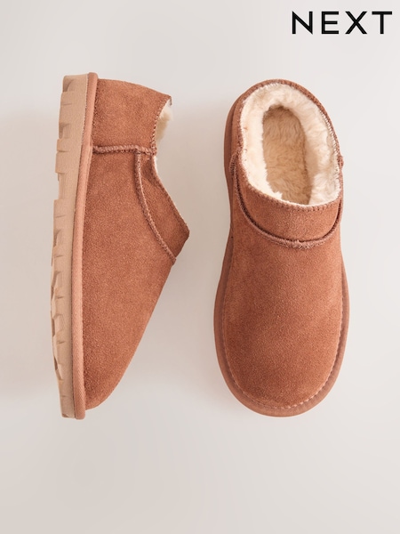 Tan Brown/ Chestnut - Suede Mini Boot Slippers