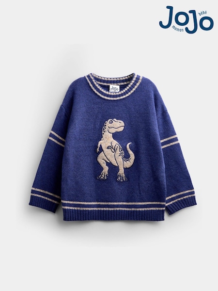 Navy Blue Dino - Jojo Maman Bébé T-rex Dinosaur Knitted Jumper