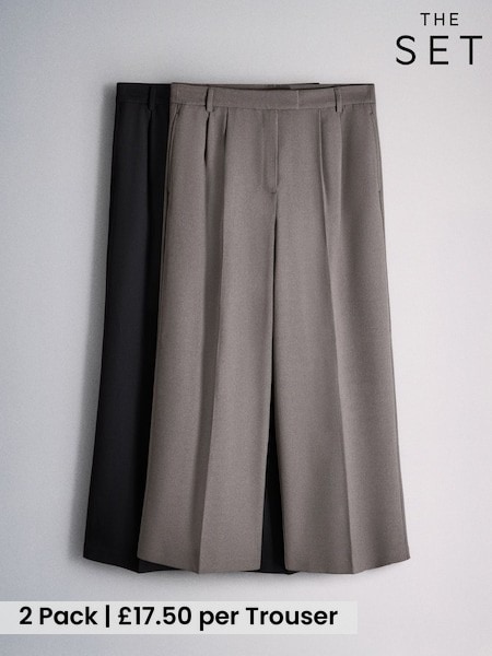 Black/Mid Grey - The Set 2 Pack Formal Wide Leg Trousers