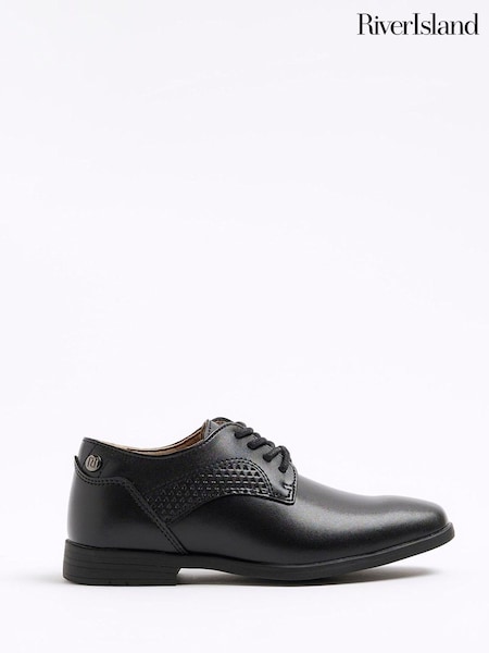 Black - River Island Faux Leather Formal Lace Up Shoes