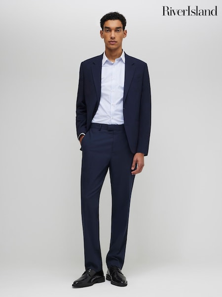Navy Blue - Regular River Island Slim Fit Suit Trousers