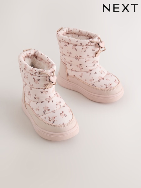 Pink Ditsy Quilted - Waterproof Pull On Boots