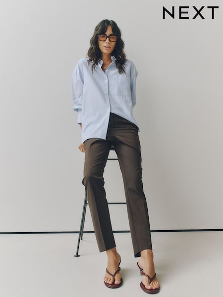 Chocolate Brown - Tailored Slim Trousers With Wool