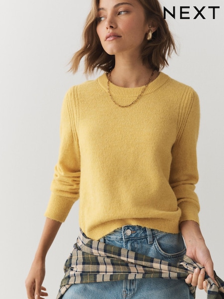 Yellow - Crew Neck Long Sleeve Knitted Jumper
