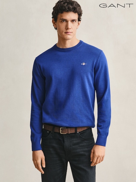 Blue - Regular Gant Classic Cotton Crew Neck Jumper