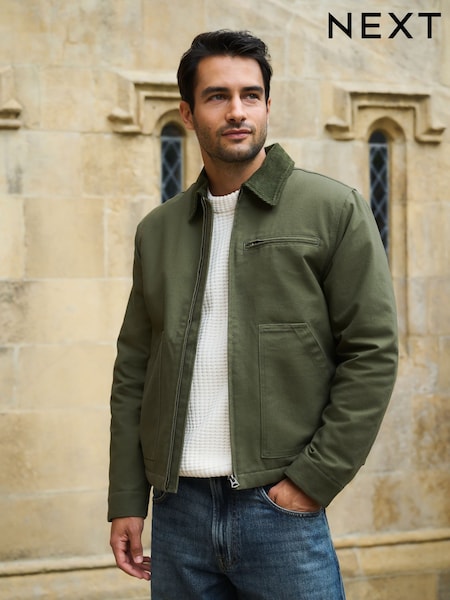 Green - Regular Canvas Trucker Borg Lined Jacket