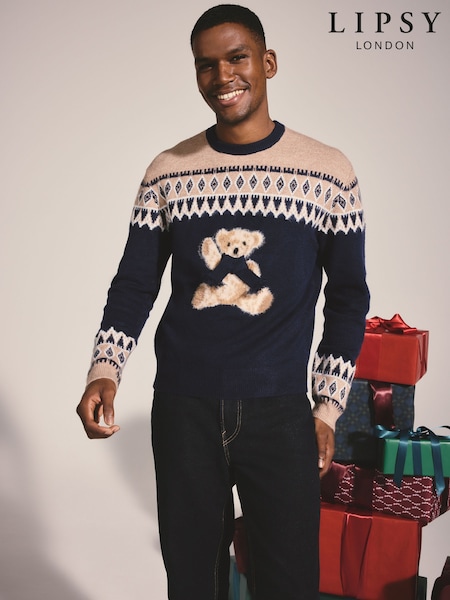 Navy - Regular Lipsy Bear Crew Neck Knitted Jumper
