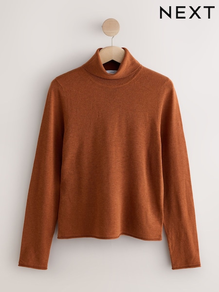Brown - Long Sleeve Roll Neck Jumper