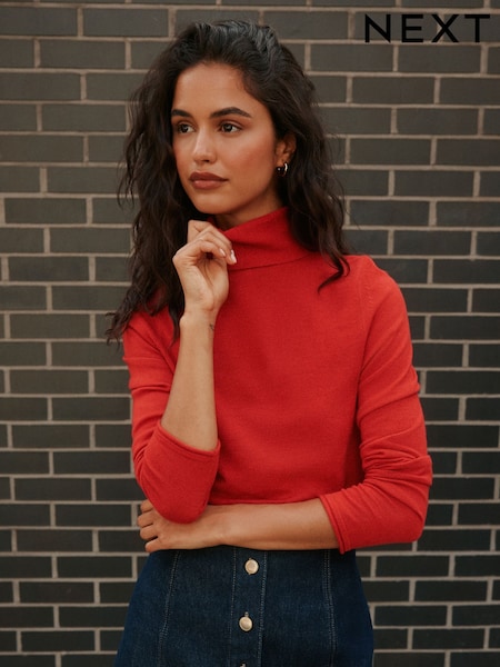 Red - Long Sleeve Roll Neck Jumper