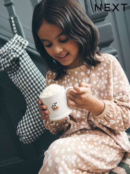 Neutral Deer Print - Fleece Cosy Pyjamas (3-16yrs)