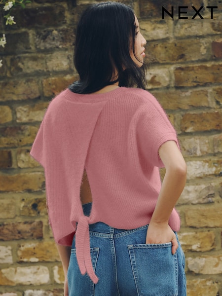 Pink - Tie Back Knitted Tank Top