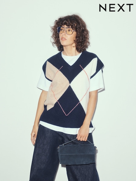 Navy Blue Argyle - Tank