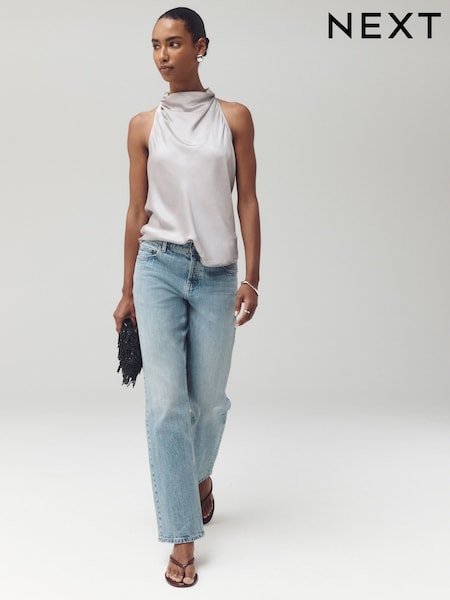Mid Blue - Straight Leg Mid Low Rise Jeans